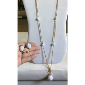 Napier 2 Strand GoldTone White Balls Chain Necklace & 2 Pairs Unbranded Earrings